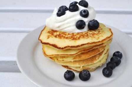 Lemon Ricotta Pancakes with Lemon Whipped Cream and Fresh Blueberries